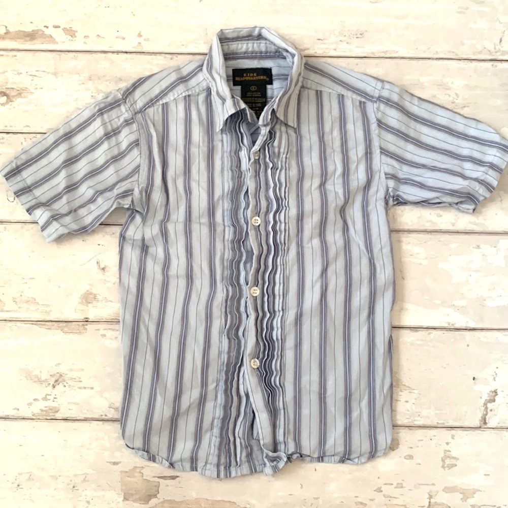 Boys Size 6 Blue Stripes Button Down Shirt Short Sleeves Button Up Kids